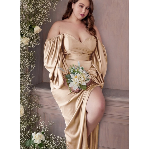 Sage Long Sleeve Off The Shoulder Soft Satin Fitted Dress - Picture 9 of 14